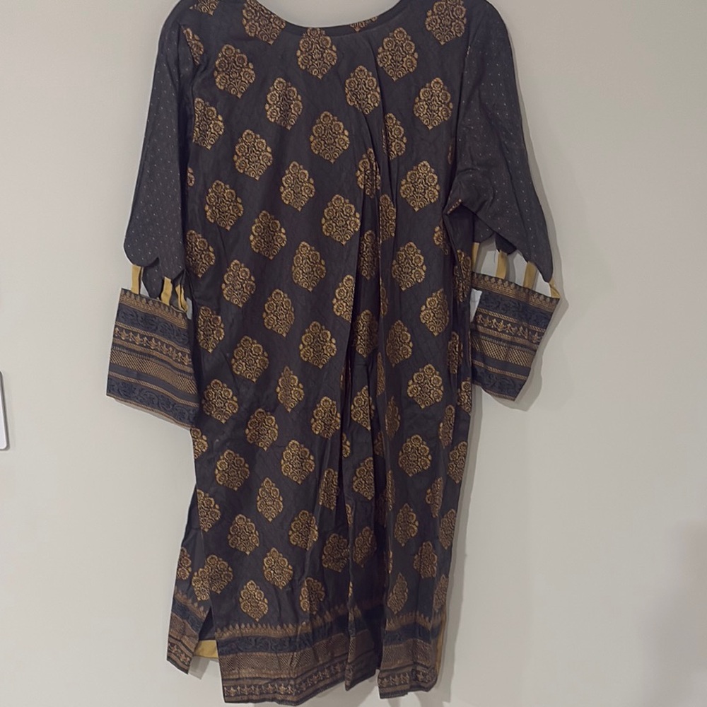 Brand NEW Indian Pakistani 3 pc suit gray gold navy blue - Picture 6 of 8